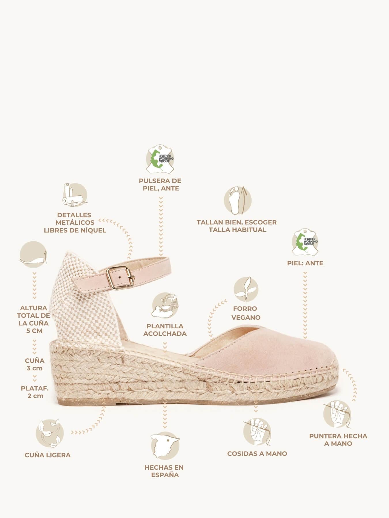 Jara Cuña 5 cm en ante rosa claro