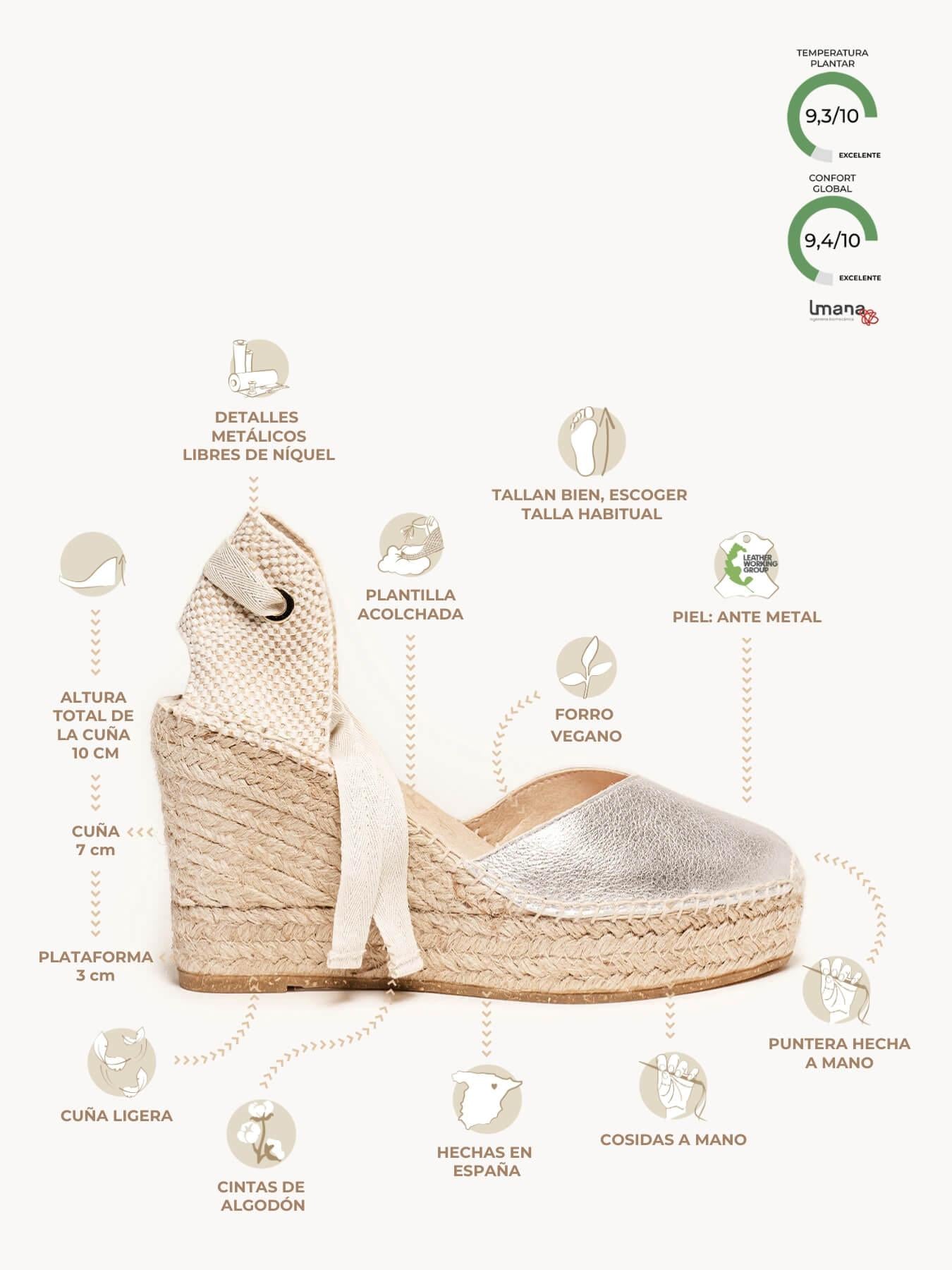 Romero Cuña Alta Ante Metal Plata