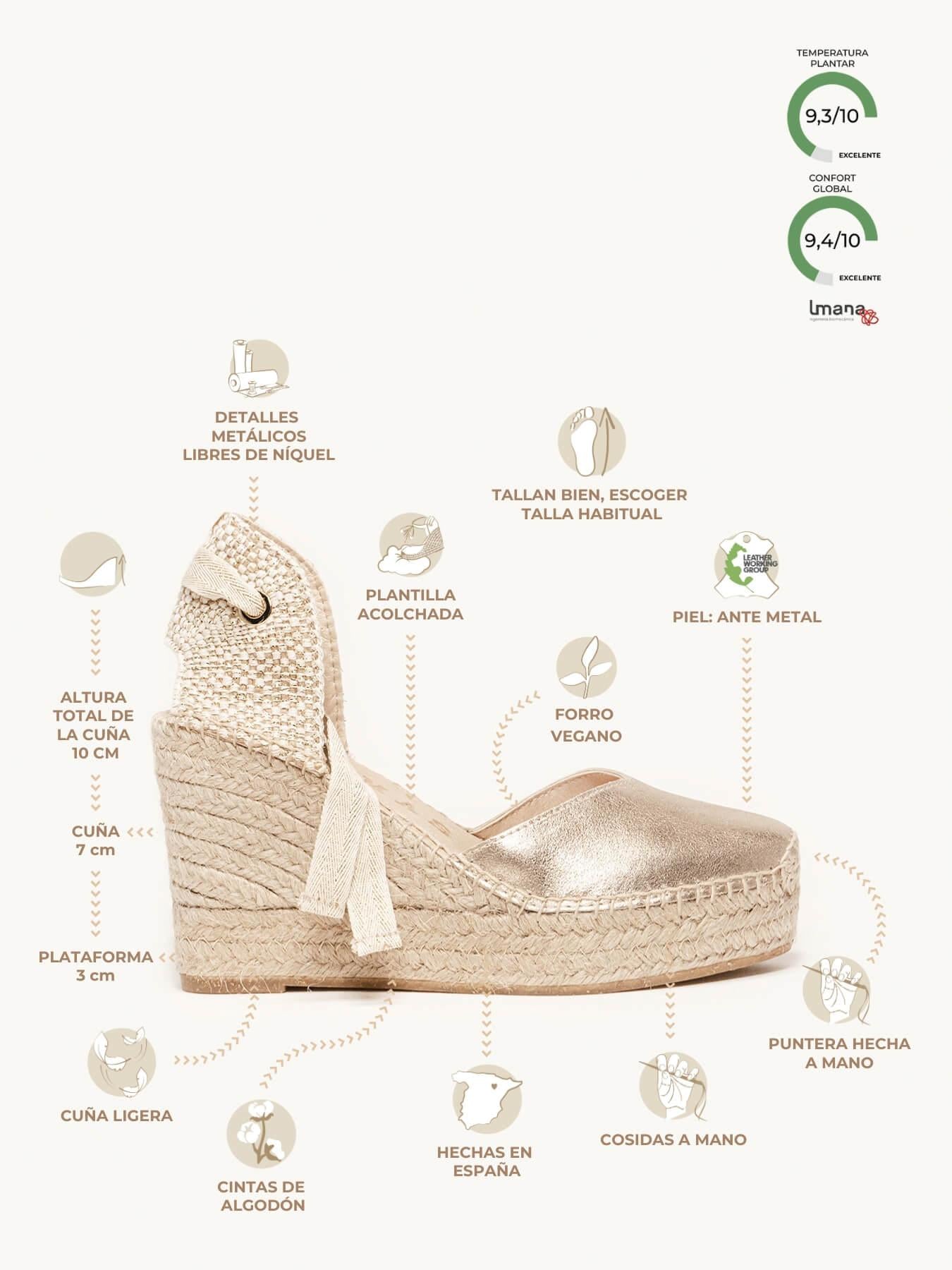 Romero Cuña Alta Ante Metal Oro