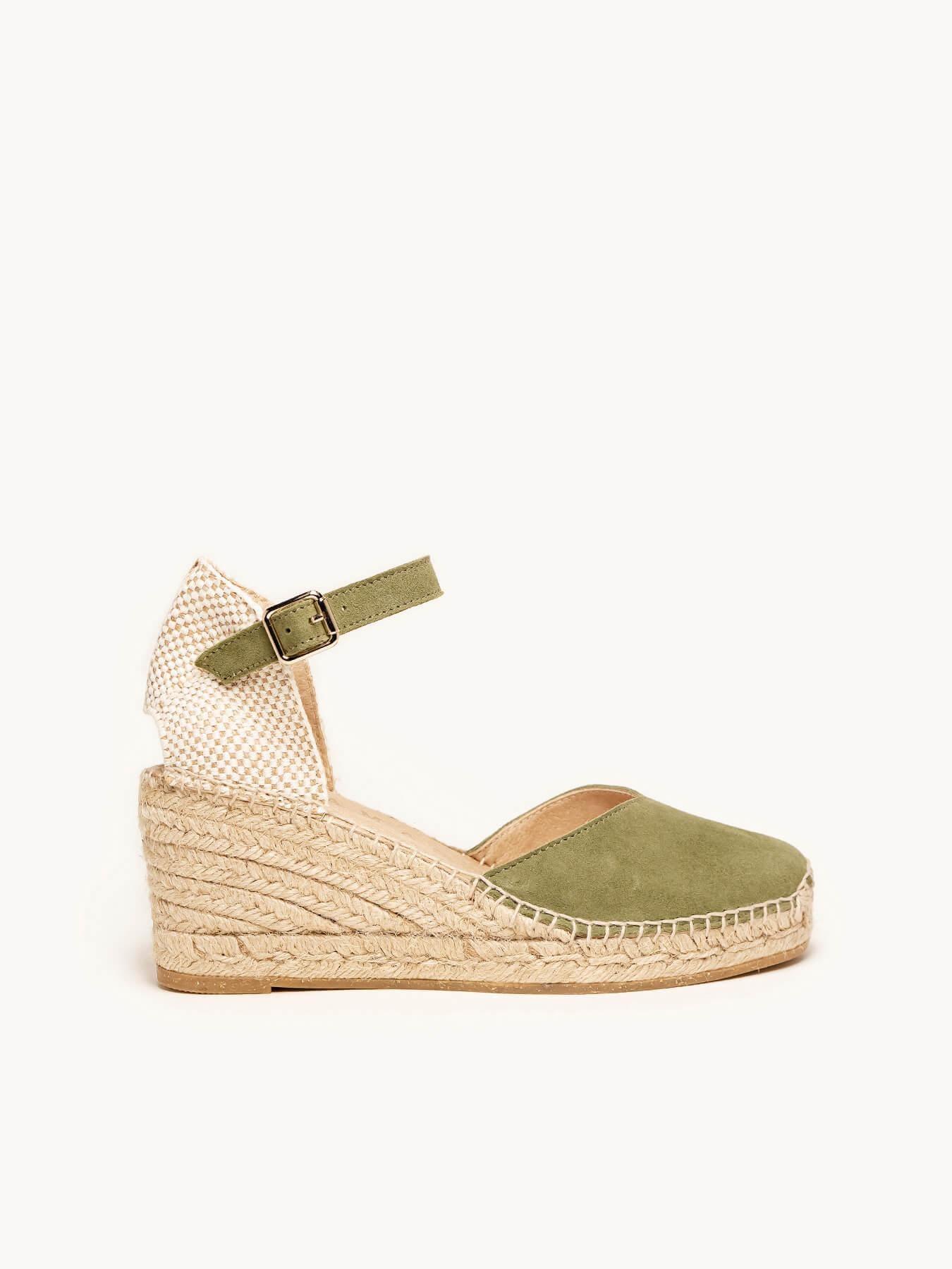 Jara cuña de 7 cm en ante verde kaki