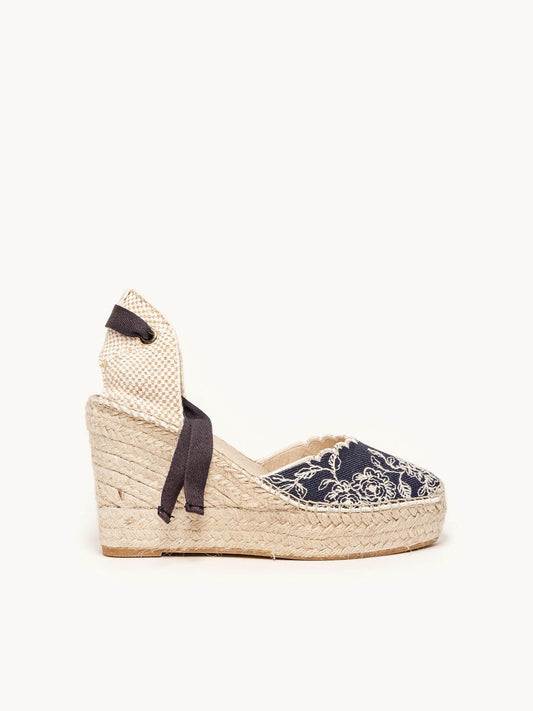 Romero Cuña Alta Vaquero Bordado Marino