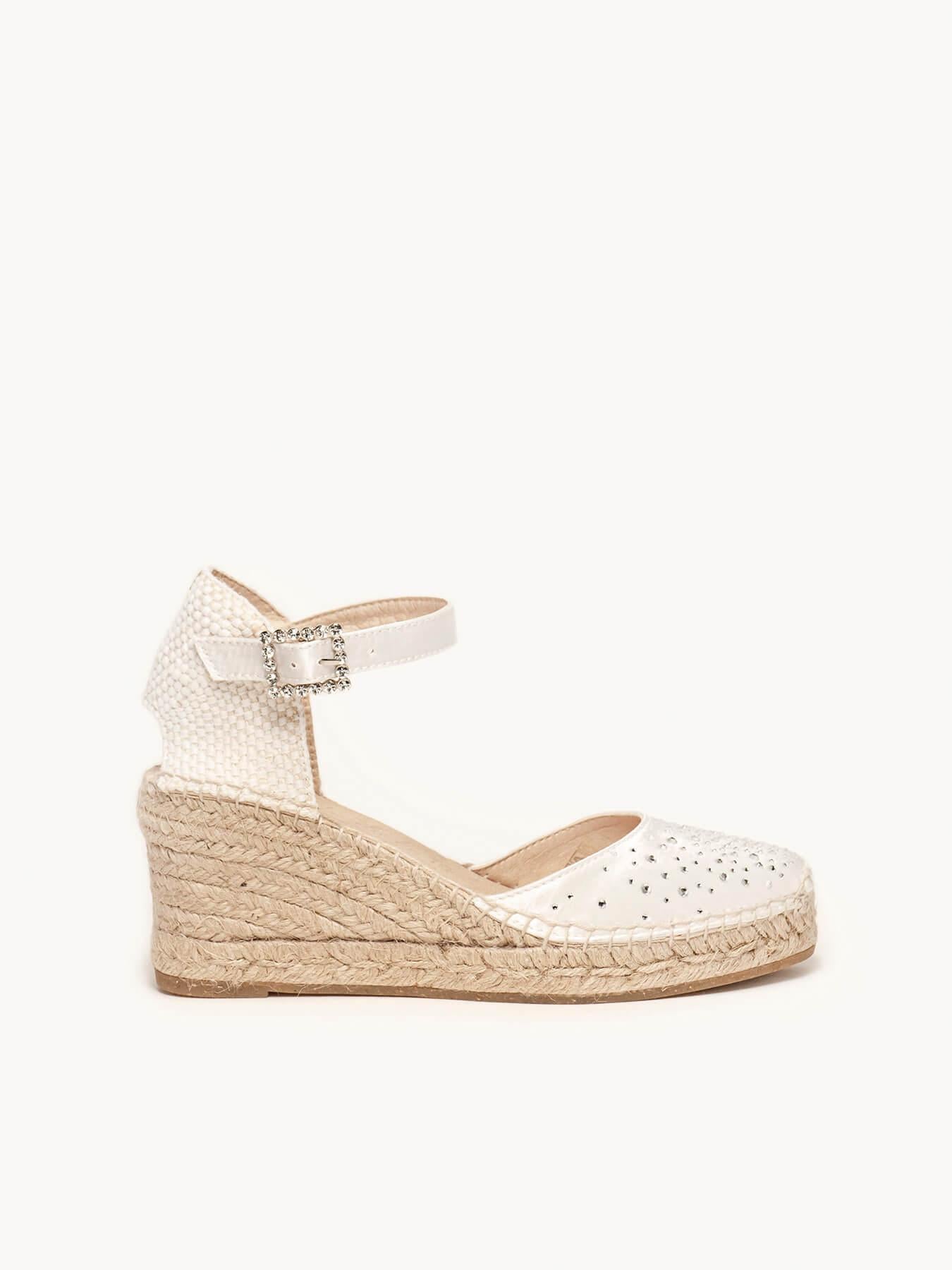 Dalia Cuña 7 cm Raso  Blanco