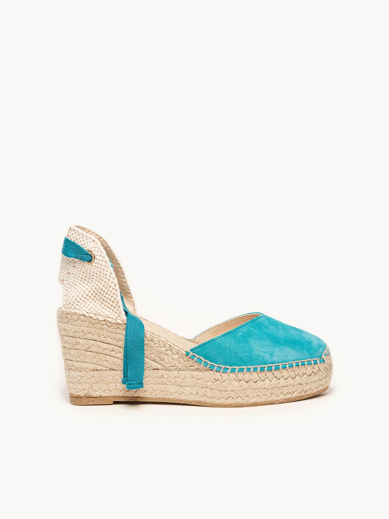 Romero Cuña Media Plataforma Ante Azul Turquesa