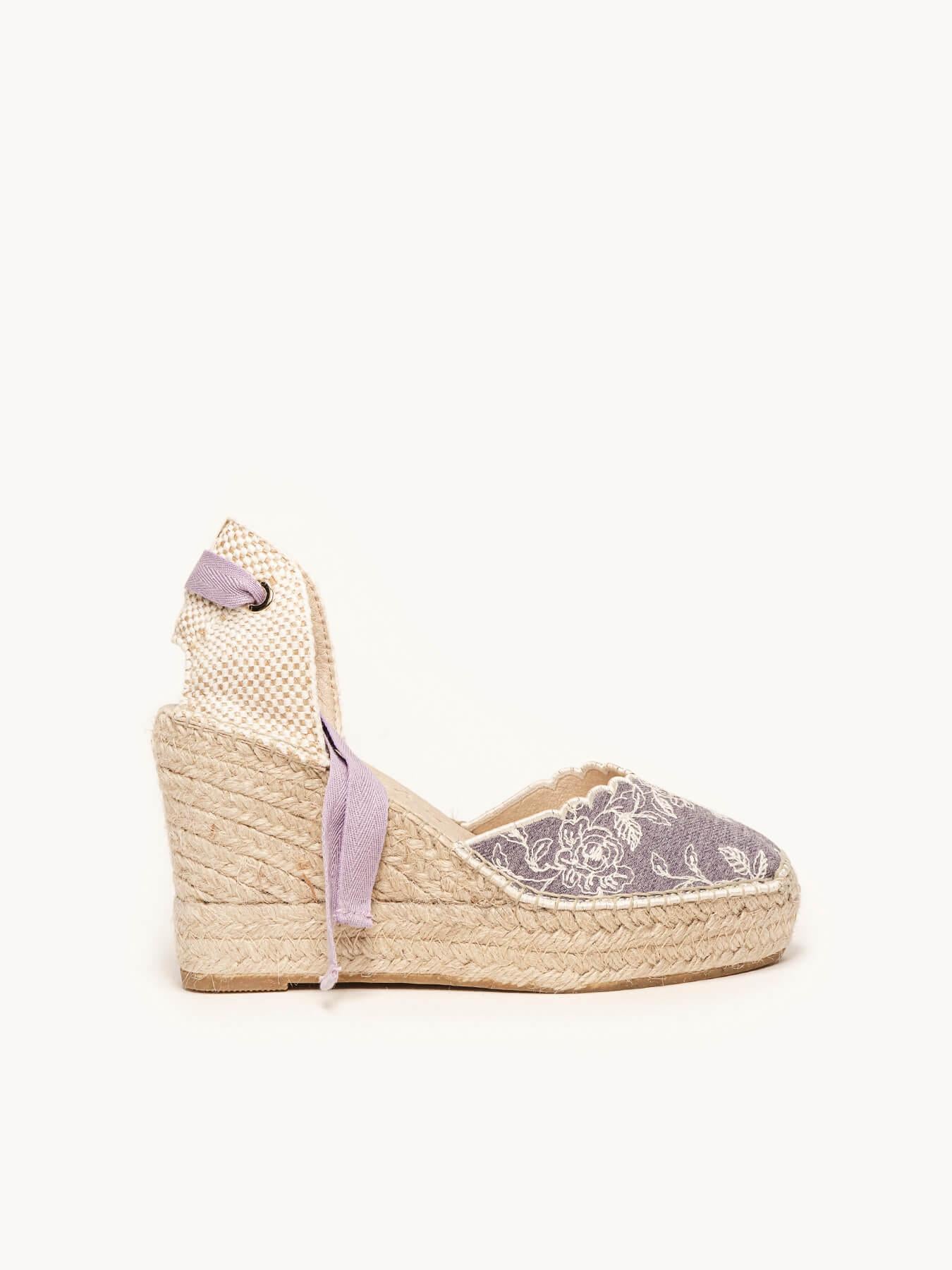 Romero Cuña Alta Vaquero Bordado Lila