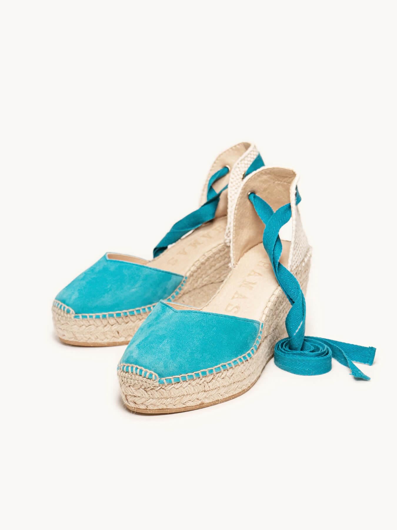 Romero Cuña Media Plataforma Ante Azul Turquesa