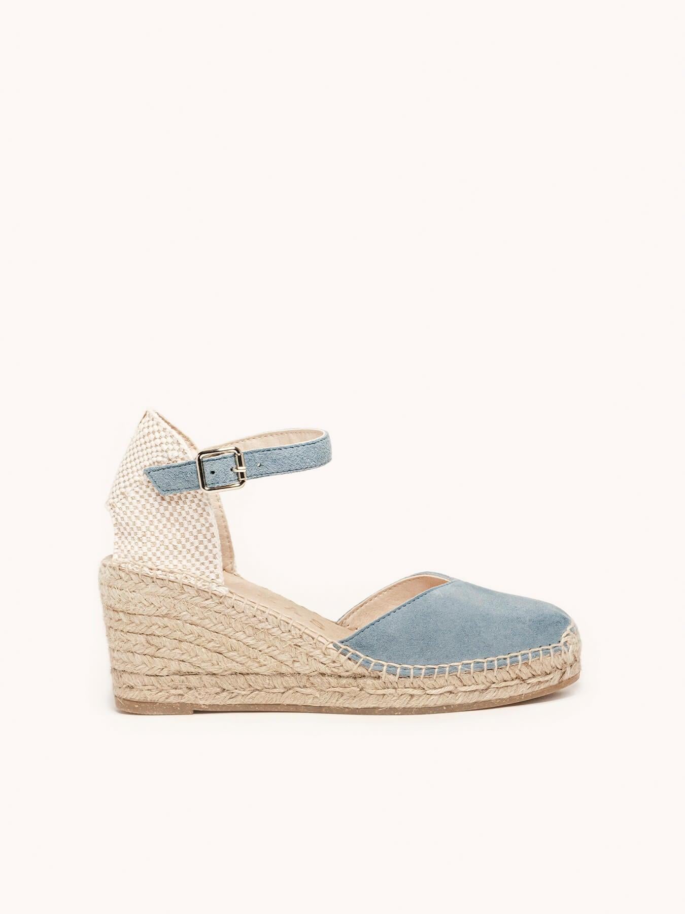 Jara cuña 7 cm en ante azul tipo jeans