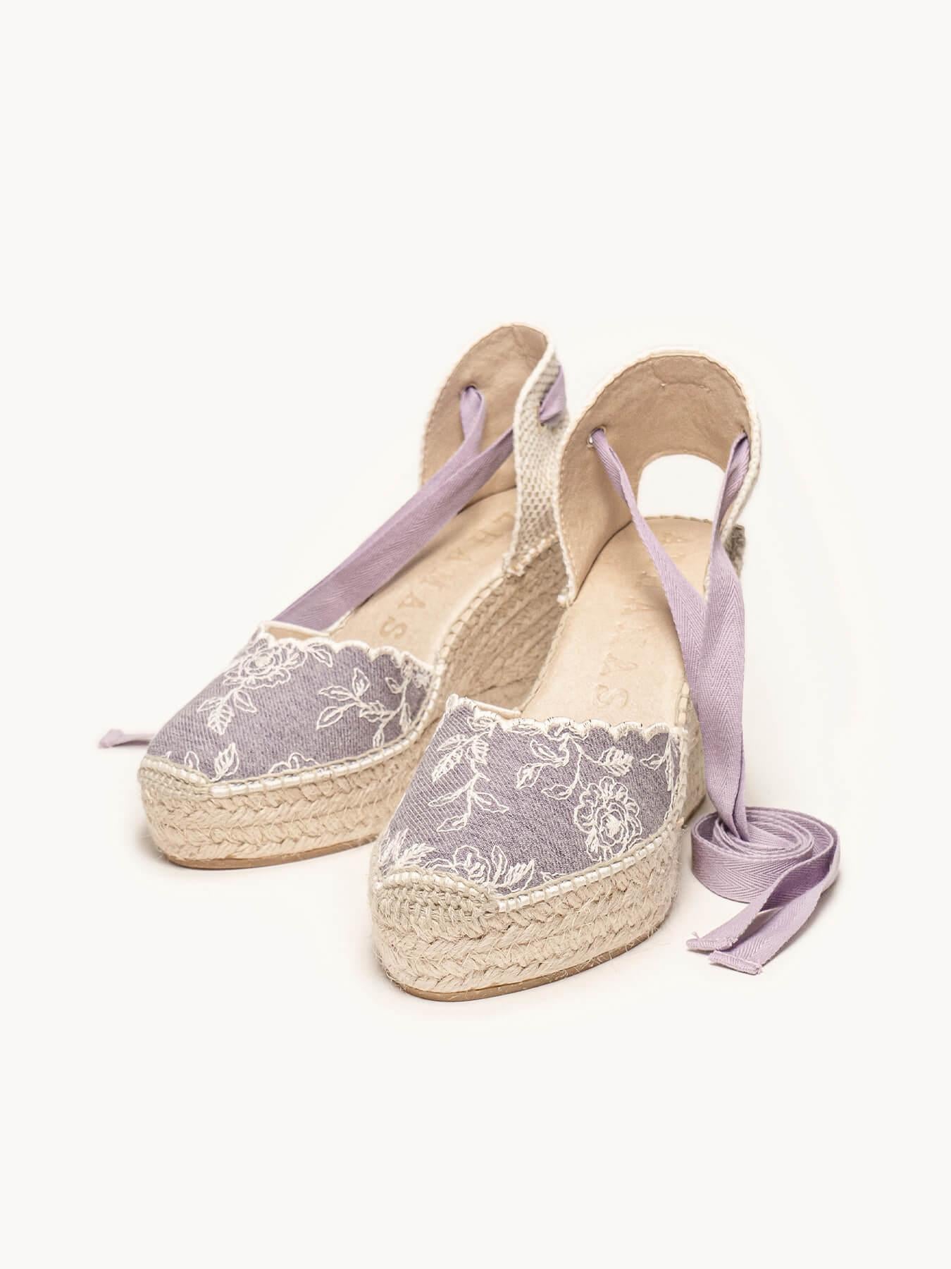 Romero Cuña Alta Vaquero Bordado Lila