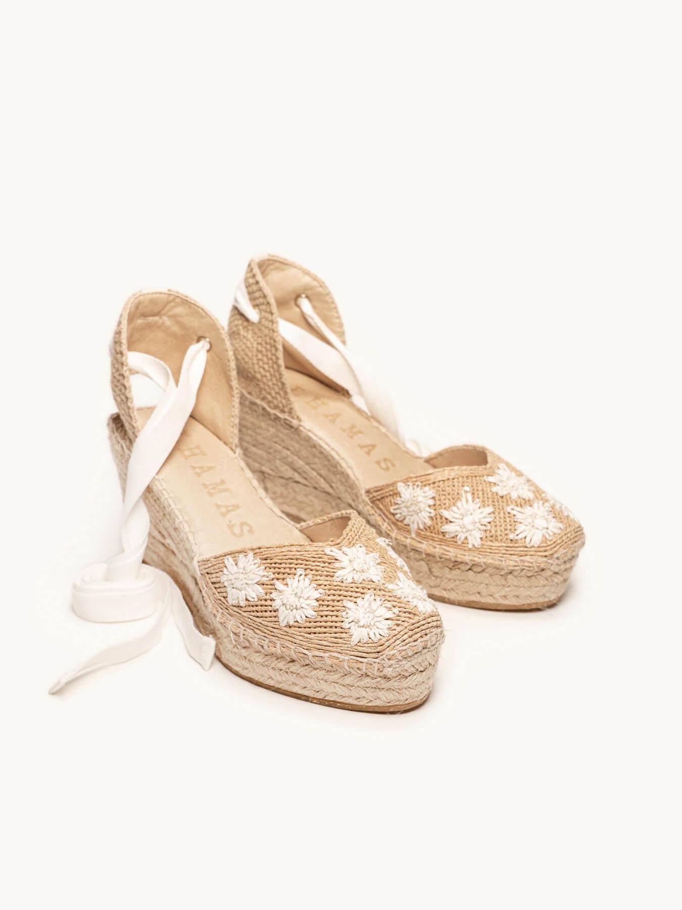 Romero Cuña Media Plataforma Rafia Flores Blanco
