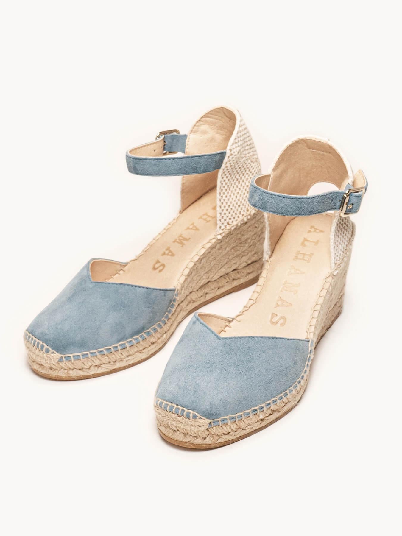 Jara cuña 7 cm en ante azul tipo jeans