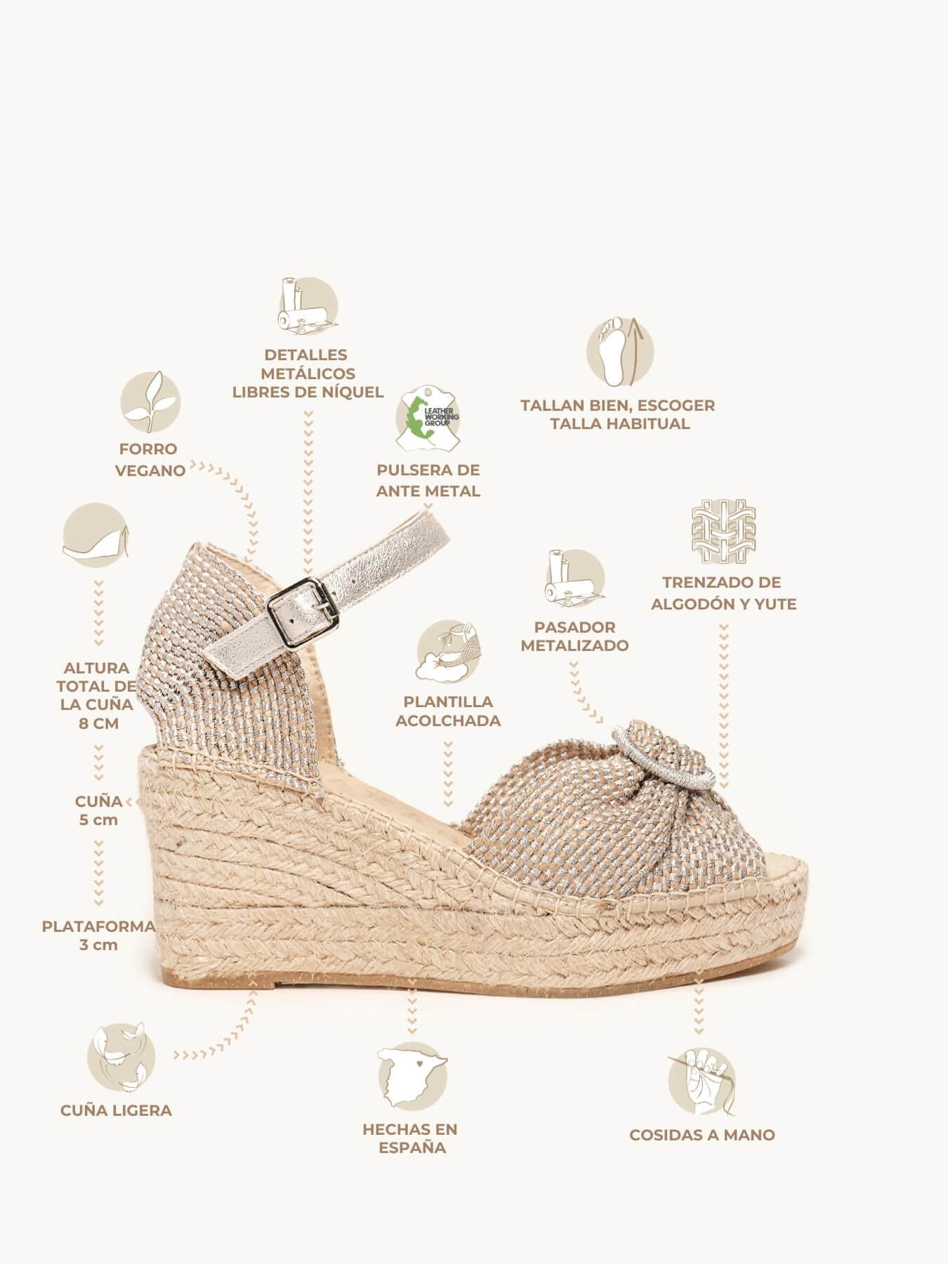 Amapola Cuña Media Plataforma Taloncillo Plata